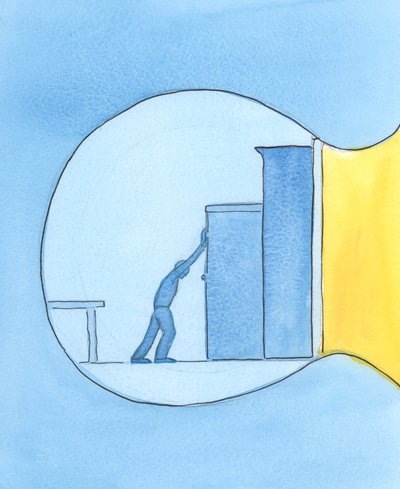 En, der nægter at tilgive, og som hader og foragter en anden, er som om at stable møbler op mod indersiden af sin sjæls dør, 2003 (w/c på papir) af Elizabeth Wang