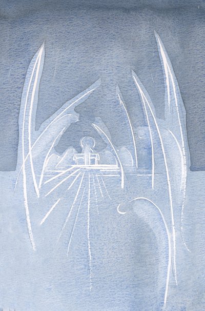 Englene bøjer sig for Kristi offer, samlet omkring ham. Andre bøjer sig i dyb ærbødighed rundt omkring i kirken., 2001 (w/c på papir) af Elizabeth Wang