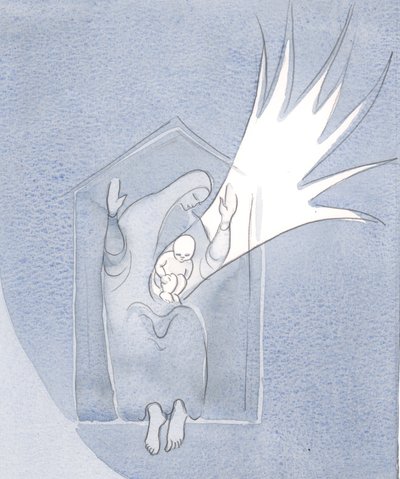 Den Hellige Jomfru Maria er det "Hellige Hus?" som fødte Guds søn i sit liv og for evigt skal æres, 2001 (w/c på papir) af Elizabeth Wang