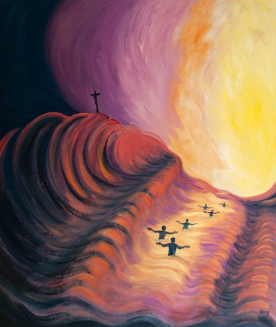 Kristi blod vasker vores synder væk og giver os mulighed for at nærme os Himlens herlighed, 2000 (olie om bord) af Elizabeth Wang