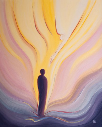 Helligånden er som ild fra himlen, der bringer os hans kærlighed, renhed, visdom og kraft, 2002 (olie om bord) af Elizabeth Wang