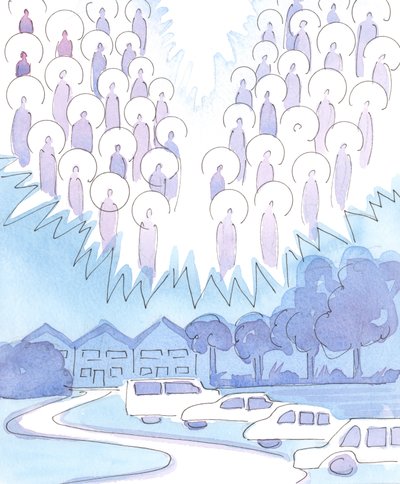 Herren gav mig et glimt af vores smukke landsby, som han har tilladt mig at nyde midt i mange års smerte, 2004 (w/c på papir) af Elizabeth Wang