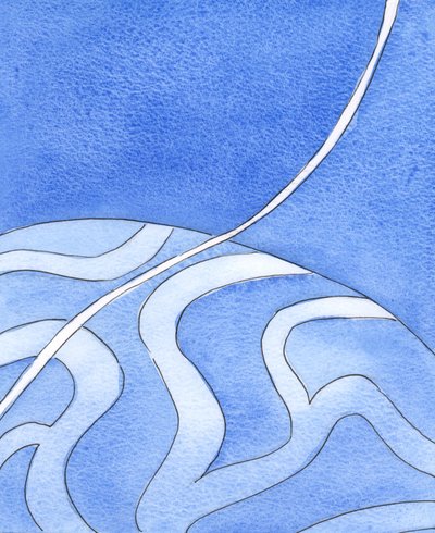 Herren viste mig de fjerne horisonter og mange af de andre veje, som folk rejser i bestræbelserne på at nå Gud og himlen, 2003 (w/c på papir) af Elizabeth Wang