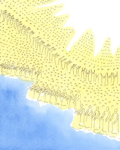 De hellige i himlen er godt placeret til at kunne vende sig til Gud og bede for os, der stadig stræber efter hellighed, 2004 (w/c på papir) af Elizabeth Wang
