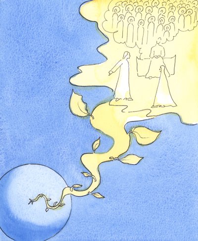Guds søn var villig til at stige ned fra himlen, dø blandt syndere, for at frelse os, 2003 (w/c på papir) af Elizabeth Wang