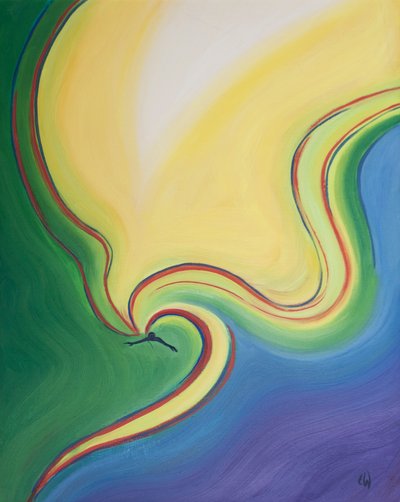 Den trofaste sjæl bor i hjertet af den hellige treenighed, 2002 (olie om bord) af Elizabeth Wang