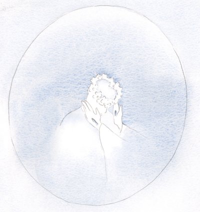 Jo mindre vi holder fast i vores egne ønsker, jo lettere kan Kristus iklæde os sine egne dyder og skønhed., 2001 (w/c på papir) af Elizabeth Wang