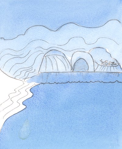 Sjælen fuld af Guds nåde var repræsenteret af en blødt skrånende strand, vasket af det varme hav, 2004 (w/c på papir) af Elizabeth Wang