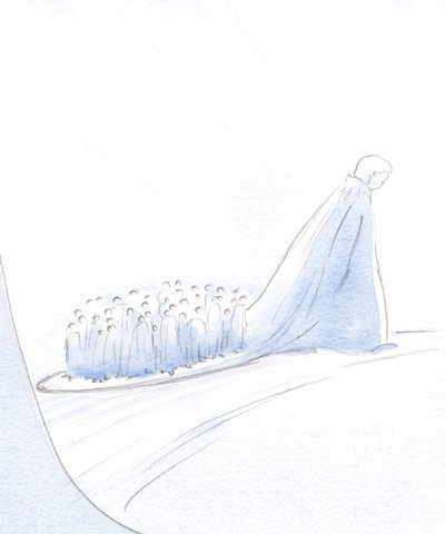 Sjælen, der elsker Kristus, trækker andre med på sit tog, mens den forfølger sin opgave, i dåbspræstedømmet for alle, der elsker og adlyder Kristus., 2001 (w/c på papir) af Elizabeth Wang