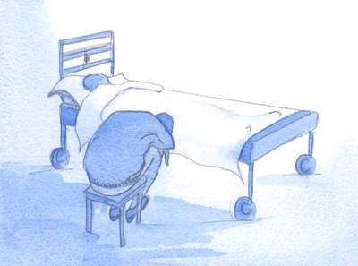 Det er det, vi ser i et ømt hjerte: sorg, kærlighed og sorg over en anden i nød, som kalder fra os praktisk hjælp og blid trøst, 2002 (w/c på papir) af Elizabeth Wang