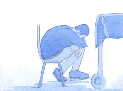 Det er det, vi ser i et ømt hjerte: sorg, kærlighed og sorg over en anden i nød, som kalder fra os praktisk hjælp og blid trøst, 2002 (w/c på papir) af Elizabeth Wang