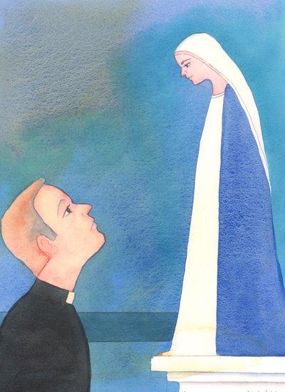 I sandhed kan hver præst henvende sig til Vor Frue for at få hjælp i tillid til, at hun har en særlig interesse i hans håb, glæder, frygt og sorger, 2004 (w/c på papir) af Elizabeth Wang