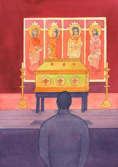 Vi har et levende forhold til de hellige, der er døde, så vi bør tale med dem, 2003 (w/c på papir) af Elizabeth Wang