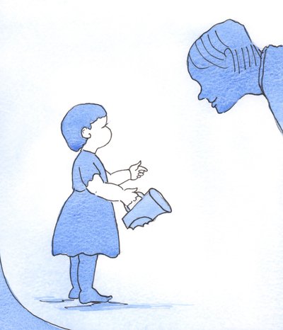 Vi skal stå foran Guds blik som småbørn, der er angrende, men også modige og tillidsfulde, 2003 (w/c på papir) af Elizabeth Wang