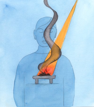 Vi forbereder vores hjerter til at ofre et helligt offer til Gud i bøn, ved at gøre bod for vores synder, 2000 (w/c på papir) af Elizabeth Wang