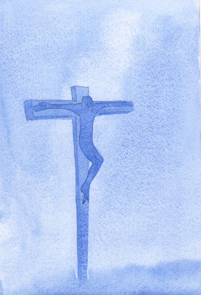 Hvilket eksempel på ydmyghed blev givet os af Kristus på Golgata, hvor vores Gud kun viste tålmodighed, næstekærlighed og tilgivelse, 2001 (w/c på papir) af Elizabeth Wang