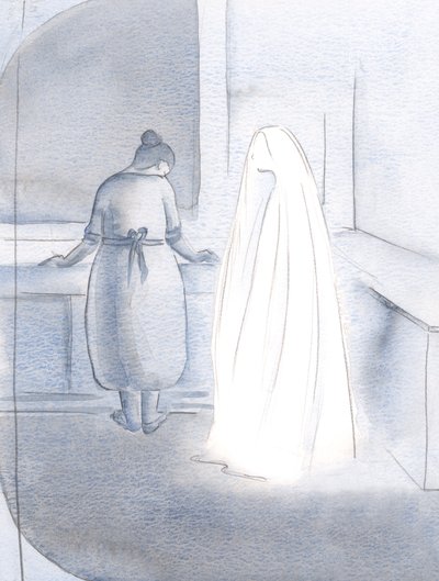 Da jeg skulle klare mine pligter og vaske op, blev hun hos mig ved min side, 2000 (w/c på papir) af Elizabeth Wang