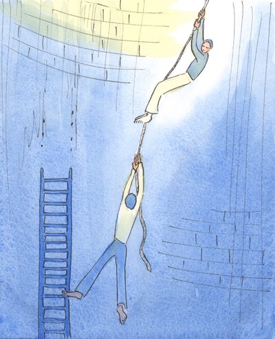 Når nogen fortsætter i forbøn for en person i fare, er det som om nogen lader sig ophænge i et reb og sænke sig ned i en mineskakt for at redde en, der er fanget på en knækket stige. af Elizabeth Wang