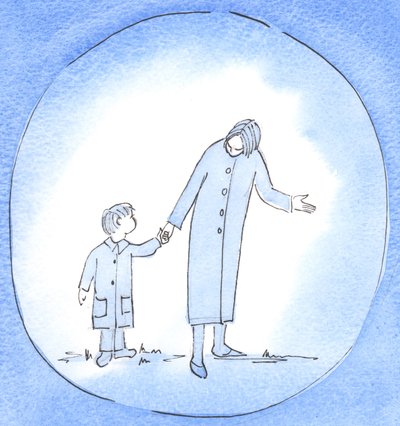 Når vi vejleder og hjælper nogen i nød, kan vi være som en mor, der leder, instruerer og opmuntrer et lille barn, 2003 (w/c på papir) af Elizabeth Wang