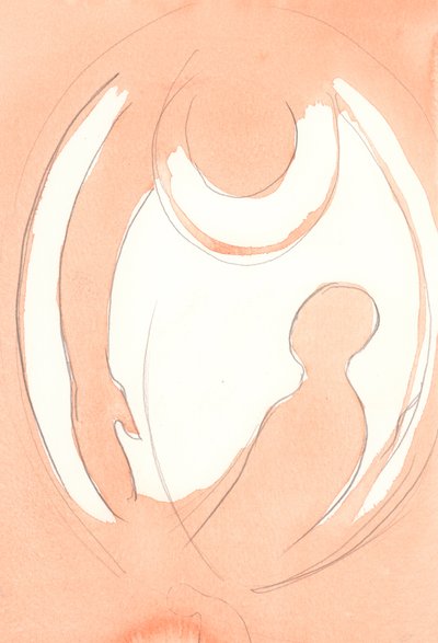 Hver gang vi omvender os fra vores synder, omfavner Gud Fader os i en hurtig bevægelse af tilgivelse, 2001 (w/c på papir) af Elizabeth Wang