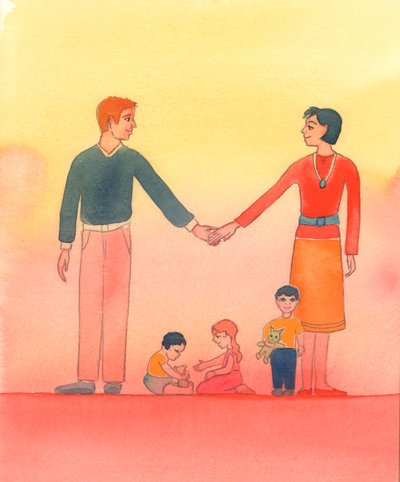 Hvor et ægtepar virkelig elsker hinanden og elsker Gud, ønsker de at gøre hans vilje, 2002 (w/c på papir) af Elizabeth Wang