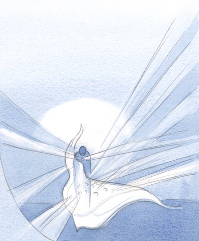 Hvor synden er blevet tilgivet, skinner nu en nådens diamant frem, smukkere, end hvis vi ikke havde syndet og omvendt os., 2001 (w/c på papir) af Elizabeth Wang