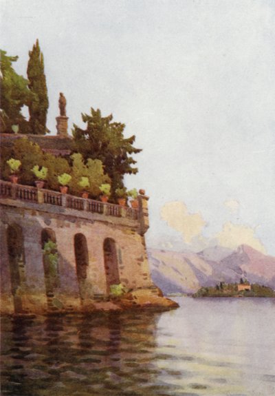 En terrassevæg, Lago Maggiore (farve litho) af Ella Du Cane