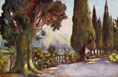 Cypress Avenue, Villa del Pizzo, Comosøen (farve litho) af Ella Du Cane