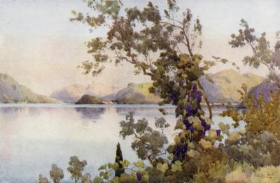 Aften, Comosøen (farve litho) af Ella Du Cane