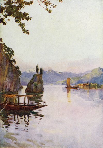 The Point of Bellagio, Comosøen (farve litho) af Ella Du Cane