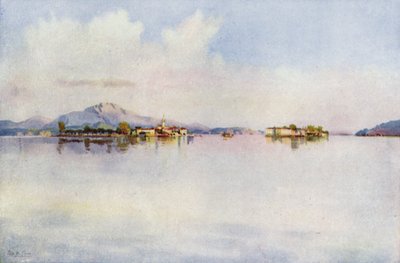 Isola Bella og Isola Pescatori, Lago Maggiore (farve litho) af Ella Du Cane