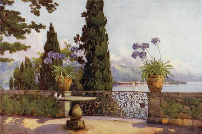 Pallanza fra Isola Bella, Lago Maggiore (farve litho) af Ella Du Cane