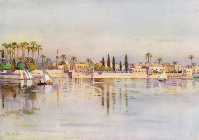 Øen Roda, Kairo (farve litho) af Ella Du Cane