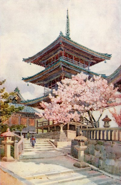 Pagoden, Kyomidzu (farve litho) af Ella Du Cane