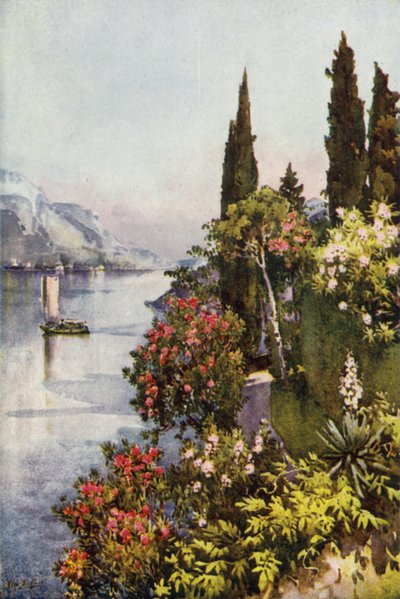Villa Giulia, Comosøen (farve litho) af Ella Du Cane