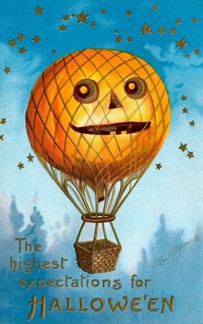 En Halloween græskar varmluftballon af Ellen Hattie Clapsaddle