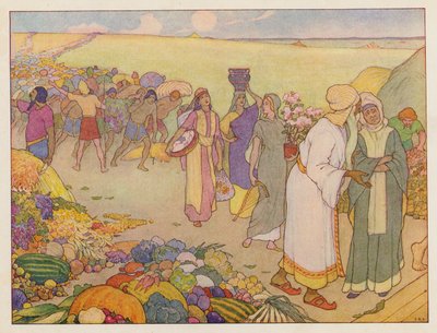 Noahs Ark: Tager forsyninger ind (farvelitografi) af Elmer Boyd Smith