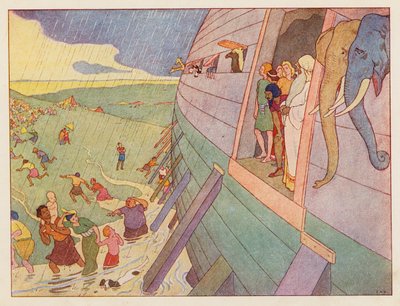 Noahs Ark: Regnen (farvelitografi) af Elmer Boyd Smith