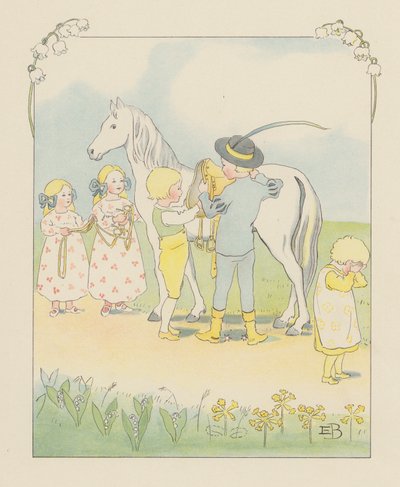 Illustration til Blondchen in Bluten (farvelitografi) af Elsa Beskow