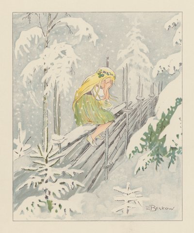 Illustration til Blondchen in Bluten (farvelitografi) af Elsa Beskow