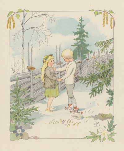 Illustration til Blondchen in Bluten (farvelitografi) af Elsa Beskow