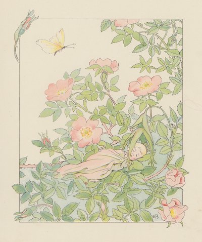 Illustration til Blondchen in Bluten (farvelitografi) af Elsa Beskow