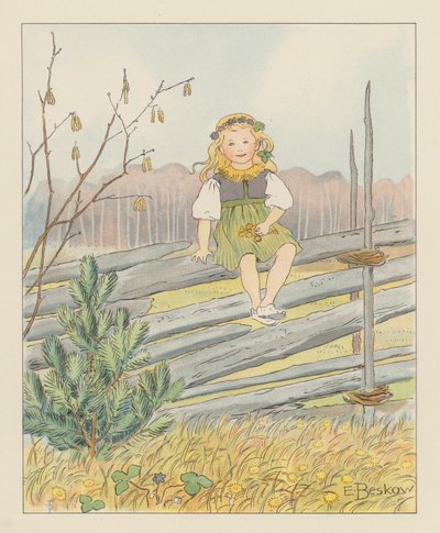 Illustration til Blondchen in Bluten (farvelitografi) af Elsa Beskow