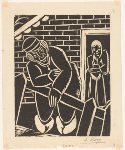 Bonde foran sit hus af Else Berg (signed by artist)
