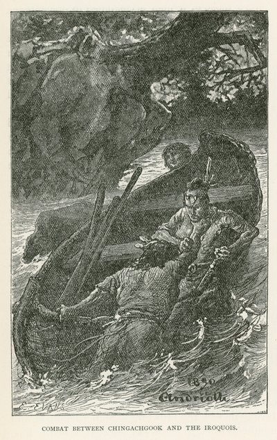 Kamp mellem Chingachgook og irokeserne (kobberstik) af Elviro Michael Andriolli