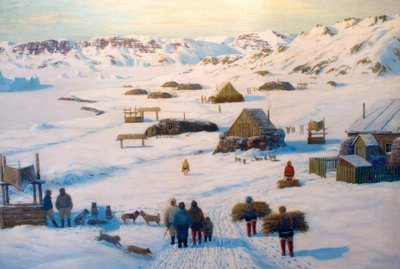 Inuit-bosættelse om vinteren af Emanuel A. Petersen
