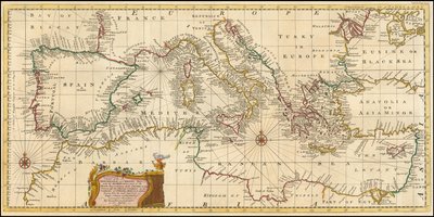1748-kort - Et nøjagtigt kort over Middelhavet og Adriaterhavet; med øgruppen og en del af Sortehavet af Emanuel Bowen