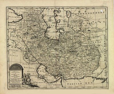 Nyt og præcist kort over Persien med Safavid- og Mughal-riget af Emanuel Bowen