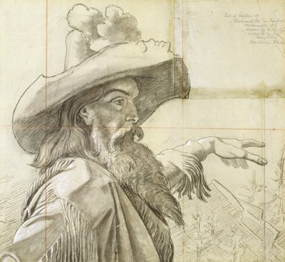 Detalje af tegneserie til vægmaleri Westward the Course of Empire... af Emanuel Gottlieb Leutze