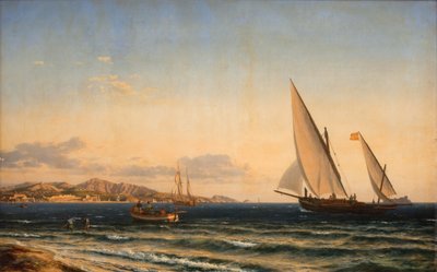 Aften ved Middelhavet. I baggrunden Marseille og øen If af Emanuel Larsen